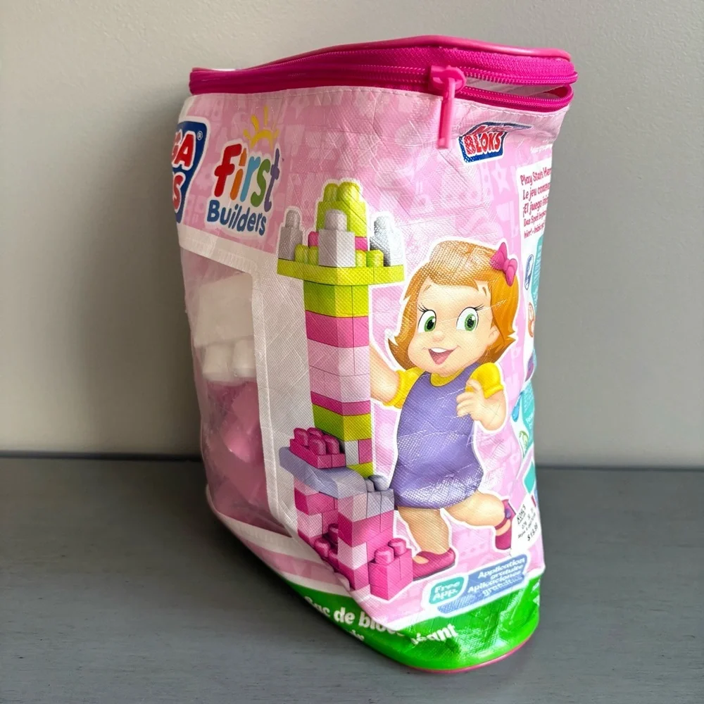 Mega Bloks First Builders Building Set 8417 Preschool Toy w/ Storage Bag Pink